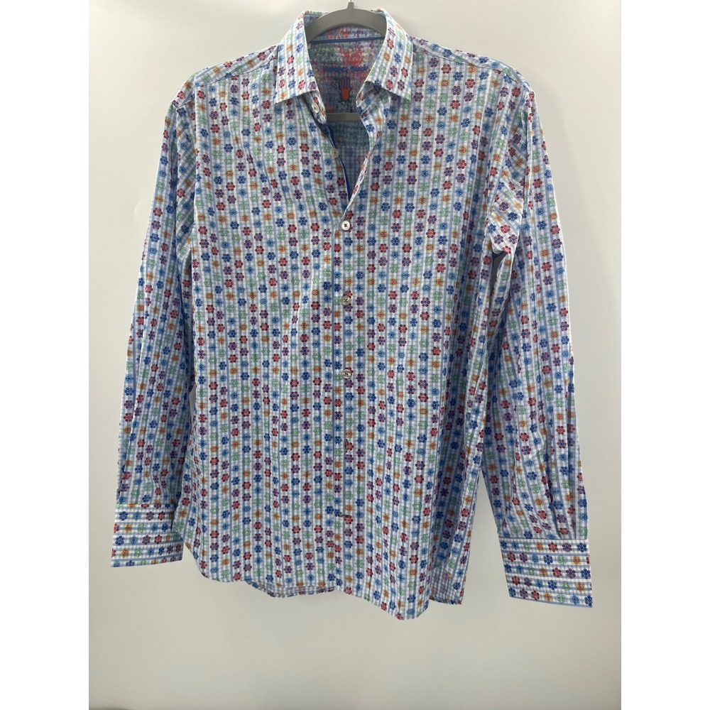 Visconti Black Mens Floral Gingham Button Down Shirt Multicolor Long Sleeve S